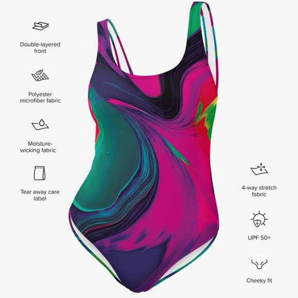 Euc Loony Legs London FUNKY LAVA GREEN MAGENTA one piece swimsuit bathing suit - Picture 2 of 4